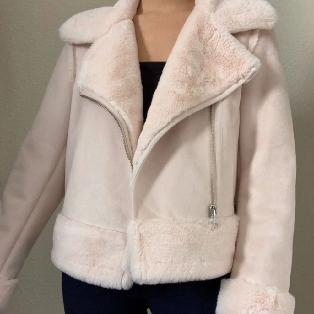 Plush Furry Cream Colored  Moto Jacket